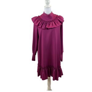 Trendyol Brand Fuchsia Pink Long Sleeved Ruffle Dress Size 42